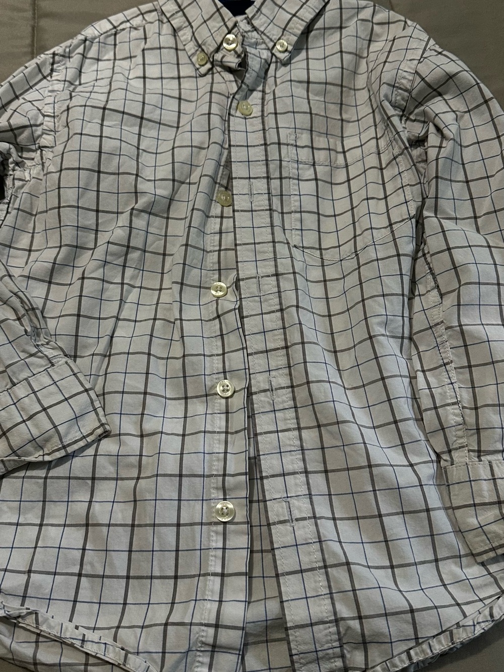 Boys Button-Up Plaid Shirt Jacket in Light Gray and White